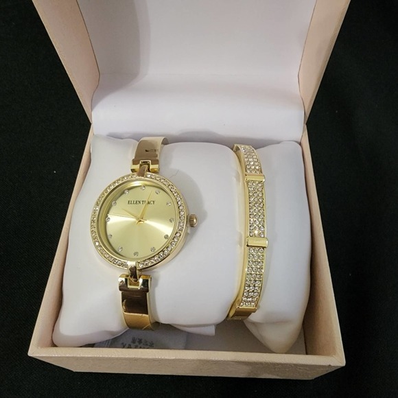 Ellen Tracy Goldtone and Crystal Watch and Bracelet Set - NWT main image 5